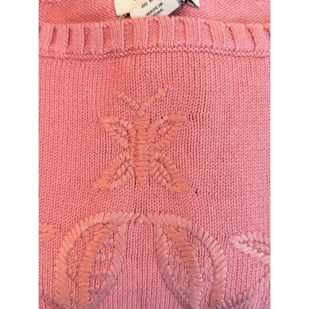 Haute Hippie Style Pink Floral Butterfly Embroidered Knit Sweater‎ Womens M Boho